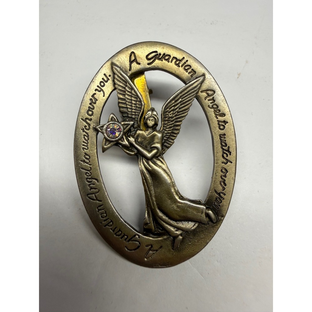 Avon Guardian Angel Car Visor Clip Antiqued Goldtone AB Crystal 1999 Vintage